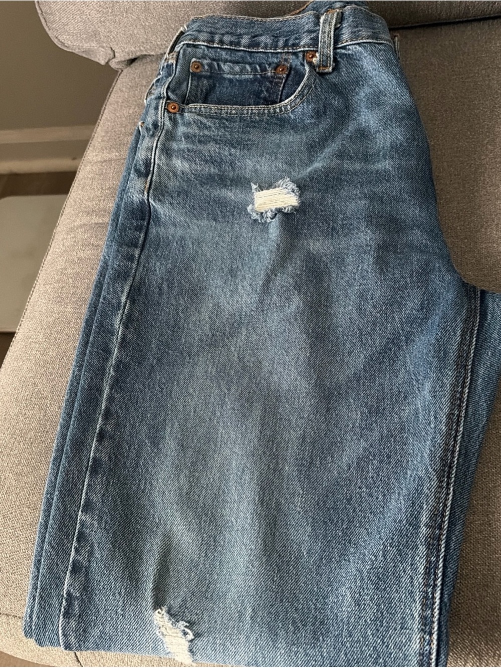 Levi's Straight Fit Distressed Blue Jeans